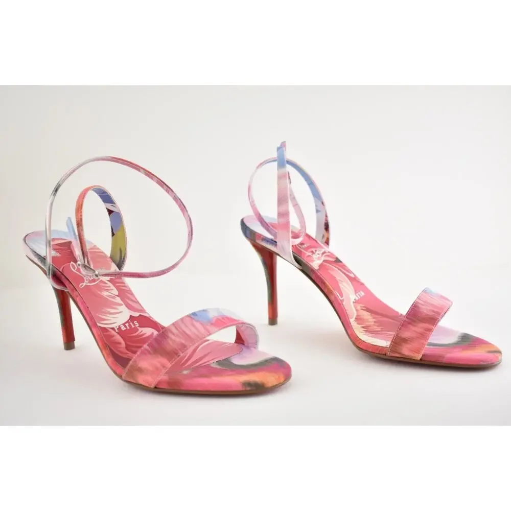 Christian Louboutin Miss Z Sandal 80 Pink Floral Ankle Strap Sandal Heel Pump 36